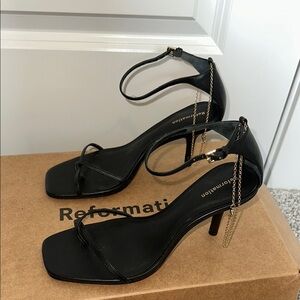 Reformation black heels with gold anklet